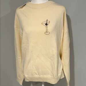 NWT Chic Cream Sweater with Martini Embellishment